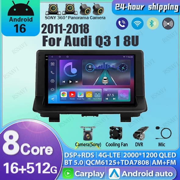 Android 16 Car Radio GPS Carplay Auto For Audi Q3 1 8U 2011 2012 - 2018 Wireless Player Video Autoradio BT Multimedia DSP Stereo