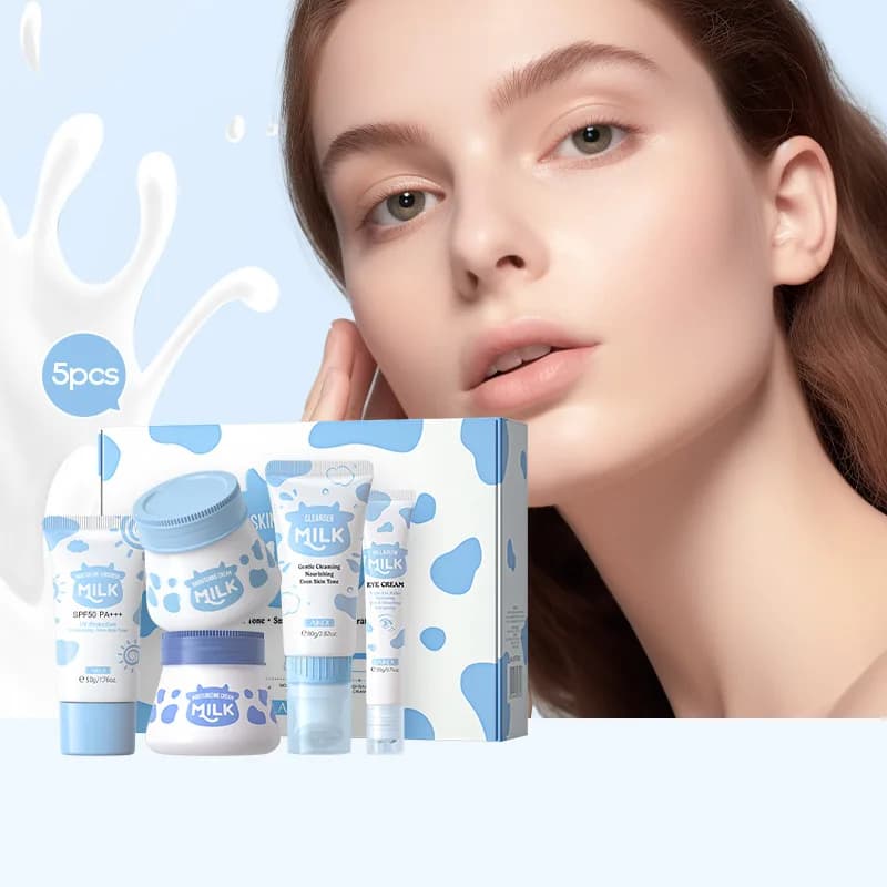 5 pz/scatola LAIKOU Milk set per la cura della pelle crema solare detergente per il viso creme idratanti per il viso crema per gli occhi riparazione levigante cura del viso