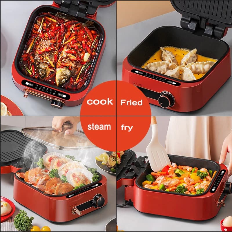 Fornello di riso Padella senza fumo Bistecca BBQ Fornello elettrico multifunzione Padella antiaderente Elettrodomestici da cucina 1800W