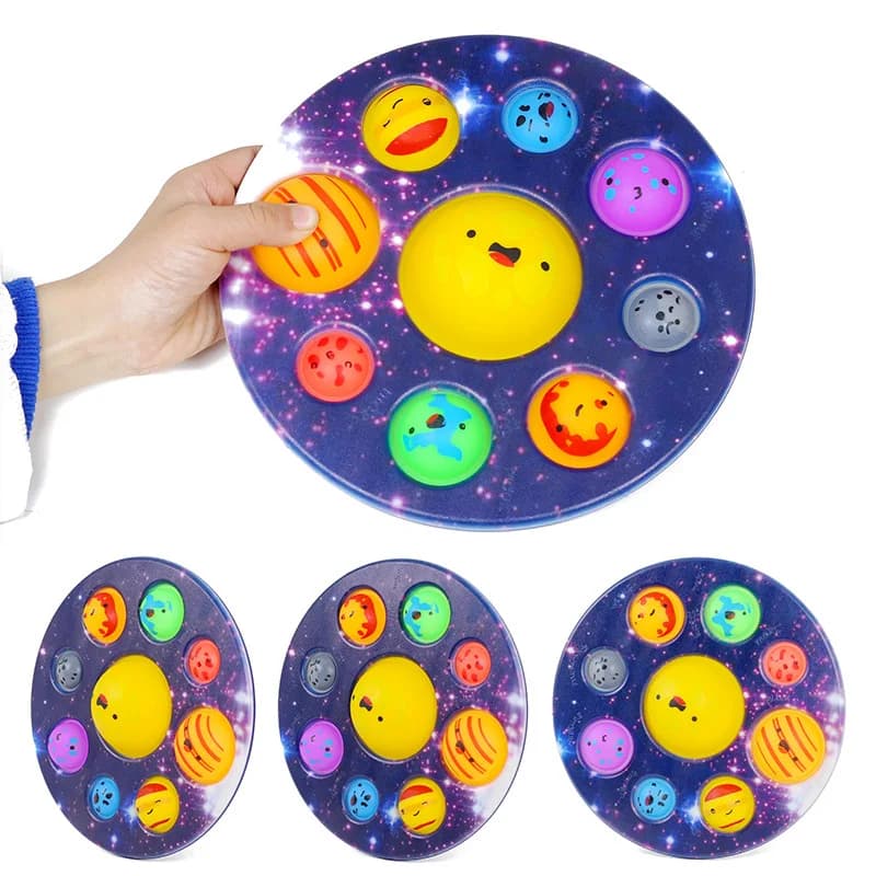 Giocattoli antistress a forma di otto pianeti con bolle da spingere, sensoriali per bambini con bisogni autistici, morbidi e antistress, regalo per bambini.
