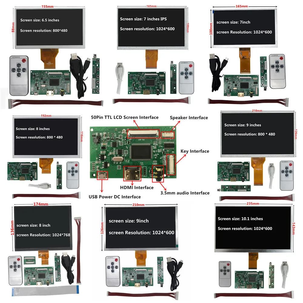 6.5/7/8/9/10.1 inch multifunctional computer secondary screen LCD display audio control card HDMI monitor Raspberry Pi