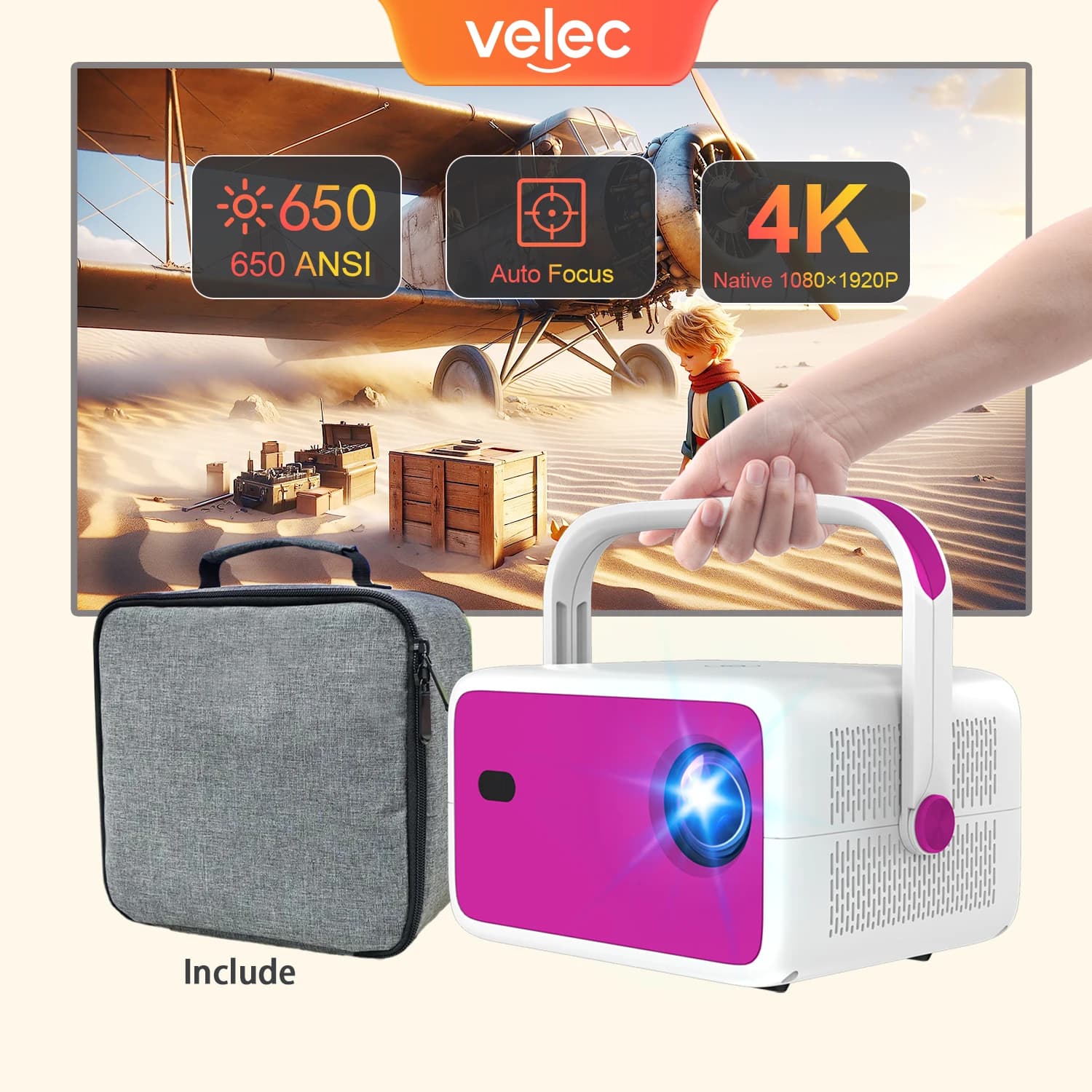 Proiettore portatile Velec 650ANSI Android 11 1080P 3,5 pollici Correzione automatica della chiavetta Video esterno Proiettore LCD domestico TP350 AOSP