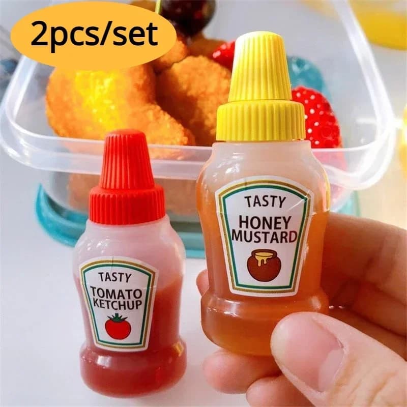 Set di 2 Bottiglie Mini da 25ML per Ketchup, Contenitori Portatili per Salse e Condimenti, Contenitori per Dispensa