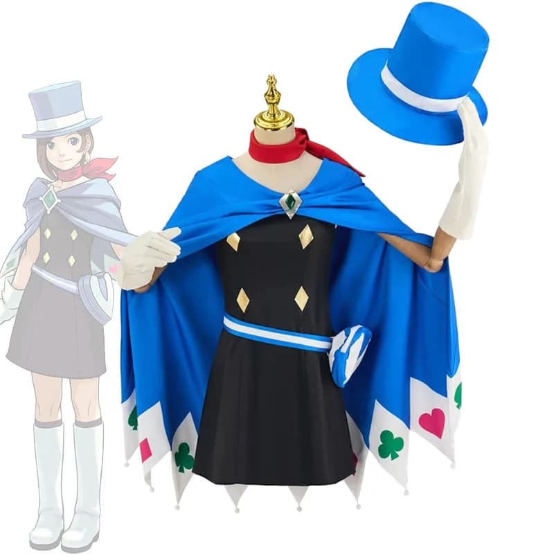 AVG Trucy Wright Cosplay Costume Ace Attorney Minuki Naruhodou Hat Dress Cloak Belt Bag Anime And Game Role-playing