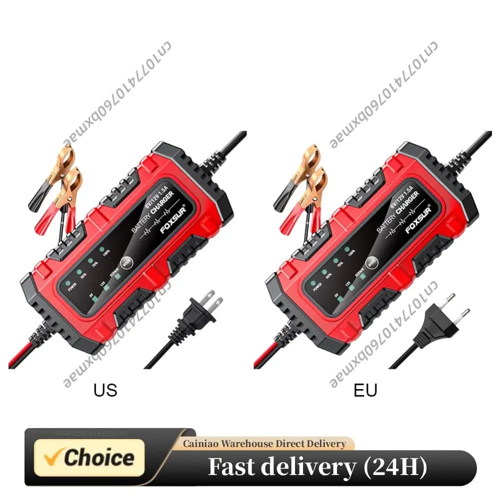 Intelligent Charger 6V 12V 1.5A for Cars and Motorcycles, Charging Unit for Auto, Trucks, Boats and SUVs