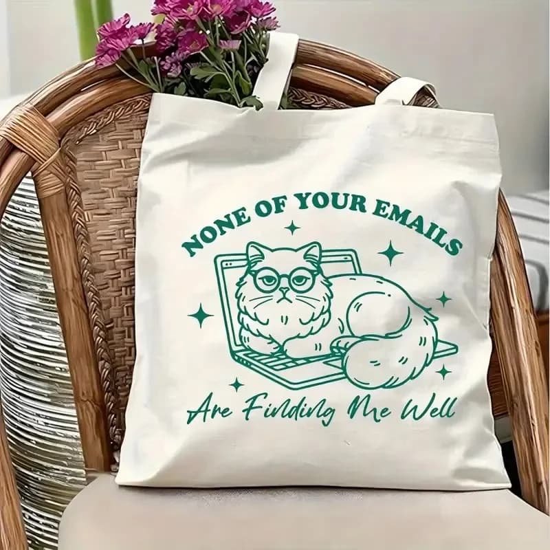Umoristico "none Emails Well" Borsa tote in tela Borsa per gatti Borsa per libri per biblioteca Booktrovert Tote Bag Amante dei libri Borsa in tela