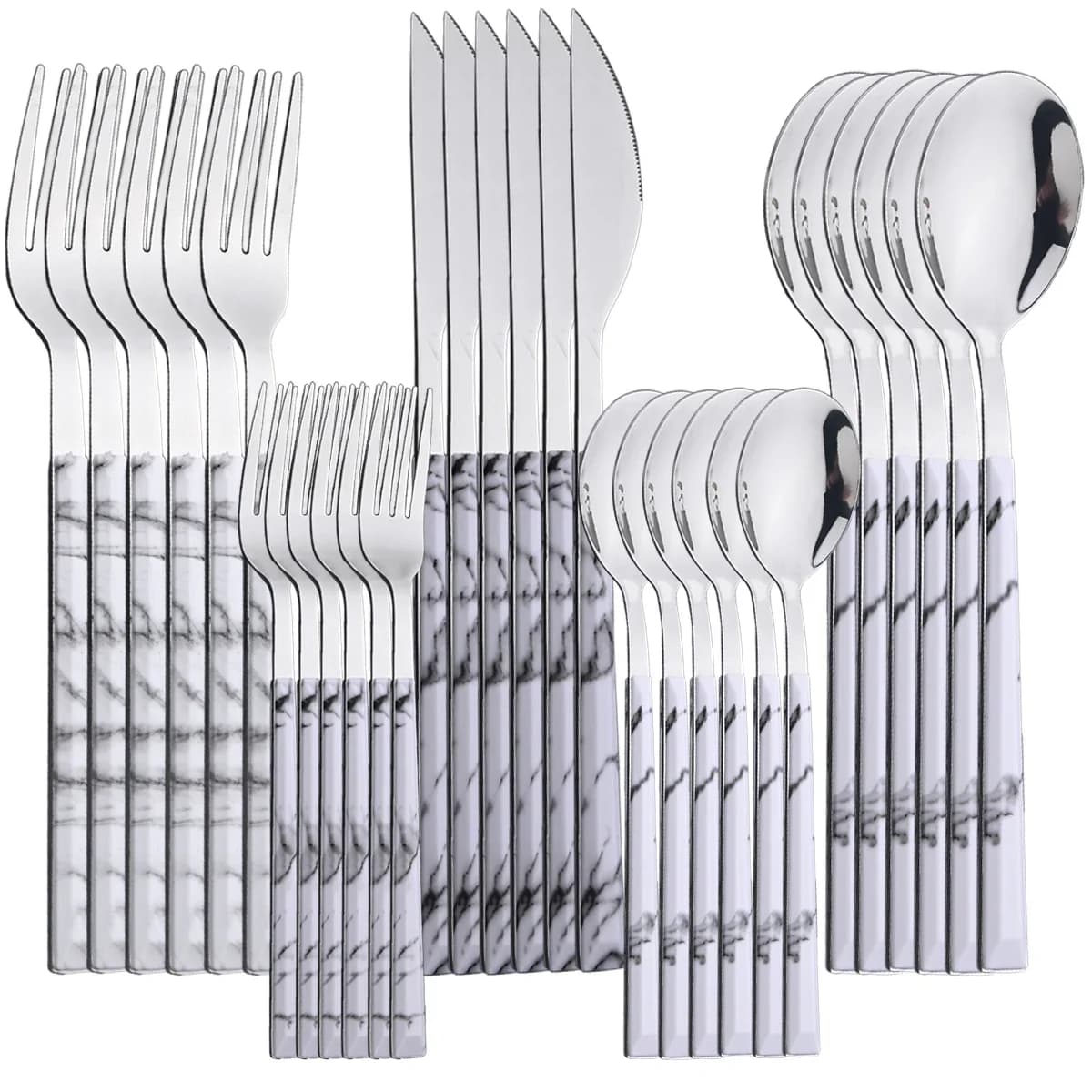 30 pieces set of cutlery stainless steel marble cutlery fork spoon knife dinner kitchen crockery set of silverware crockery