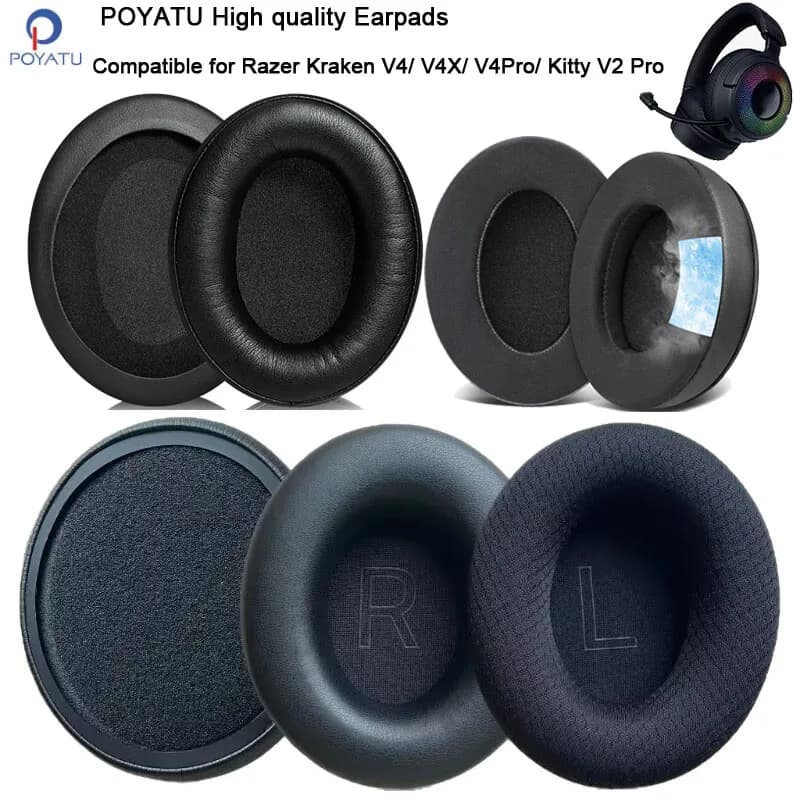 Poyatu Cuscinetti per Razer Kraken V4 V4X V4 Pro /Kitty V2 Pro Cuffie Sostituzione Memory Foam Cuscinetti auricolari Cuscini Paraorecchie proteico