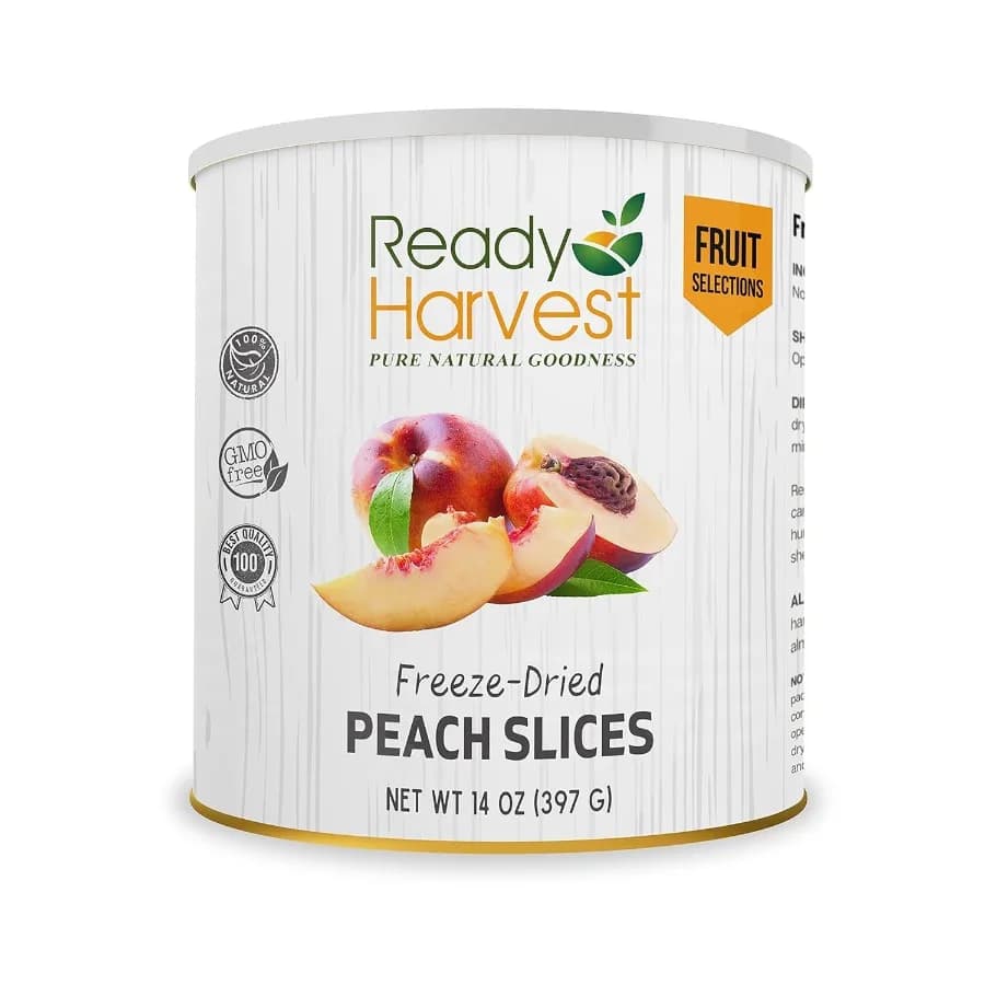 Alimenti liofilizzati - Pesche Snack senza glutine Frutti di emergenza # 10 lattine salvadanaio da 25 anni riempite in cima