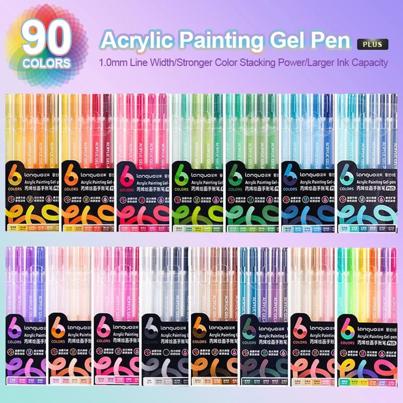 Languo 6-144 Colors Painting Acrylic Gel Pens Large Capacity Ink Pen for Drawing Diary Diy Color Doodling Painting Art Supplies
