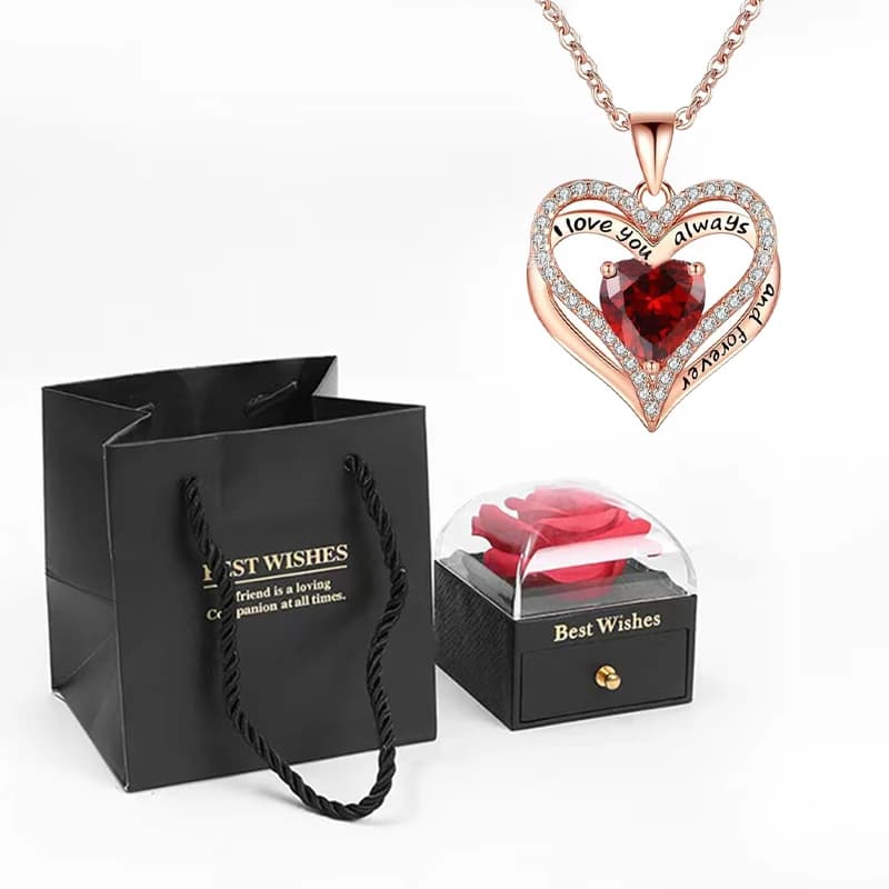 Collane con ciondolo a cuore per donne con confezione regalo di fiori di rosa Fidanzata Madre Famiglia Compleanno Moda Regali a sorpresa romantici