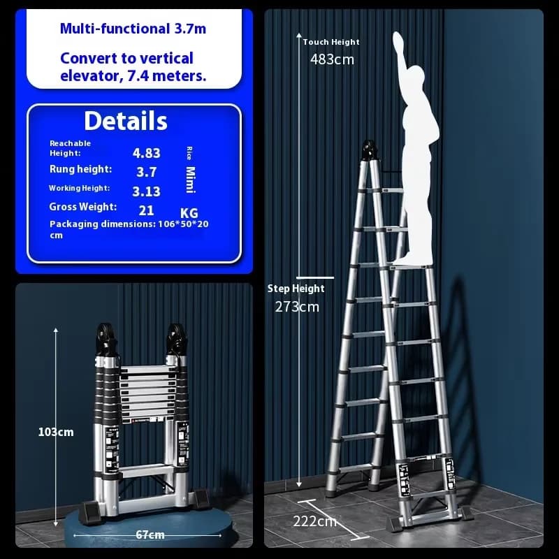 Multi functional stainless steel folding ladder, portable telescopic ladder, foldable zigzag ladder, straight ladder integrated