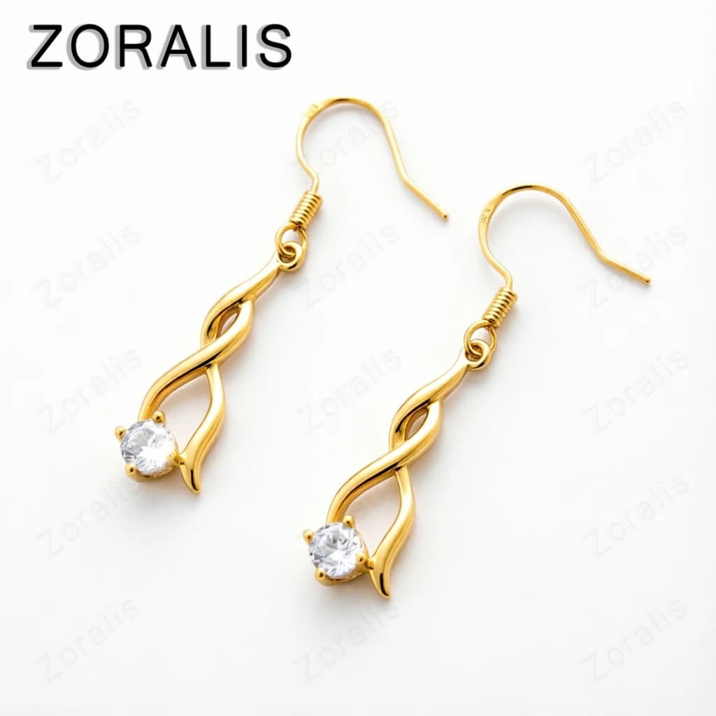 18K Gold Curved Line Zircon Crystal Drop Earrings for Women Party Birthday Engagement Wedding Fashion Jewelry