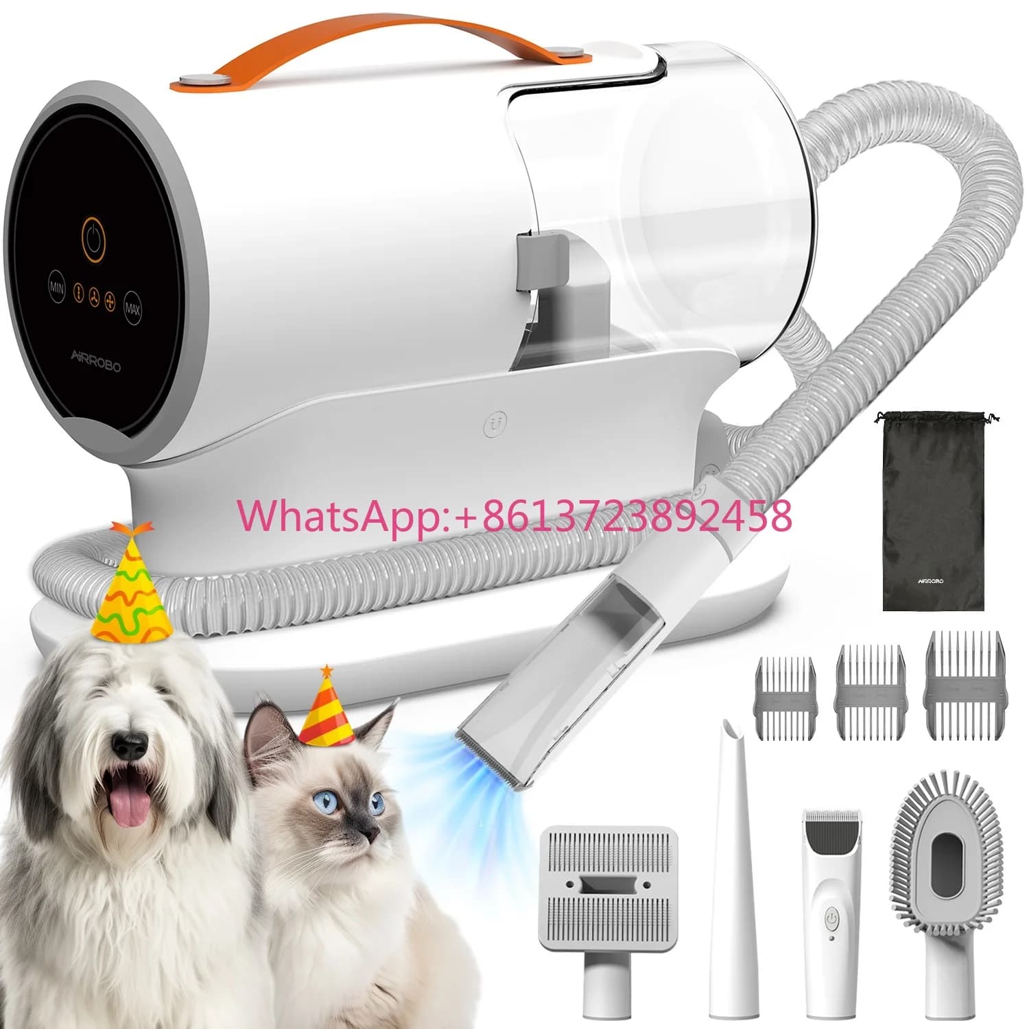 AIRROBO USA Aspirapolvere per Toelettatura Animali Domestici, Tosatrice per Cani e Gatti 5 in 1, Kit Toelettatura con Pettine, Rifinitore e Spazzola per la Pulizia, Spina USA