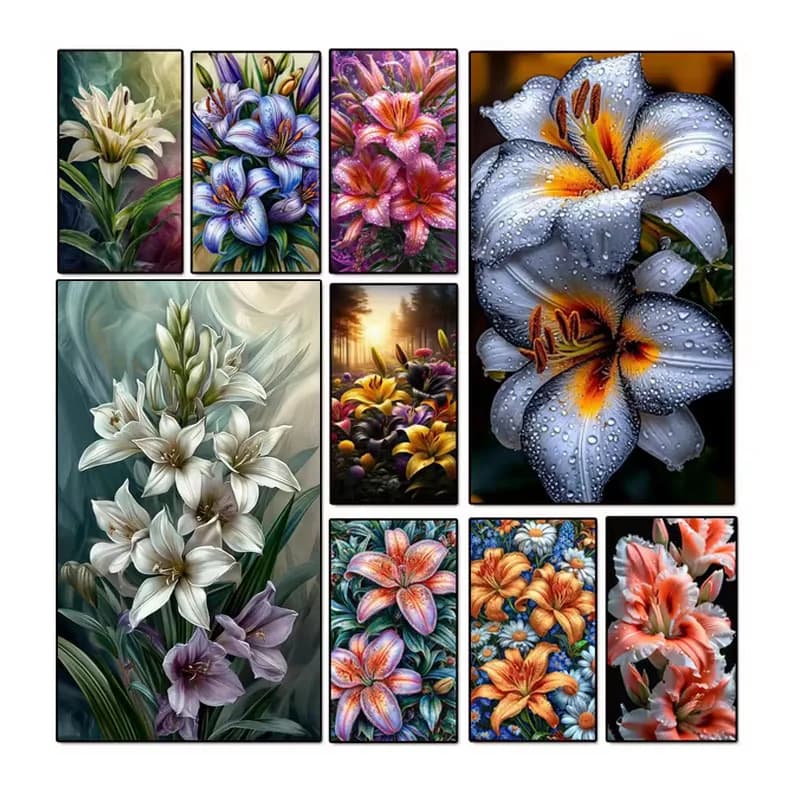 5D Diy Giant Flowers Lilies Diamond Painting Kits Full Square Round Diamond Embroidery Art Cross Stitch Kit Home Decoration