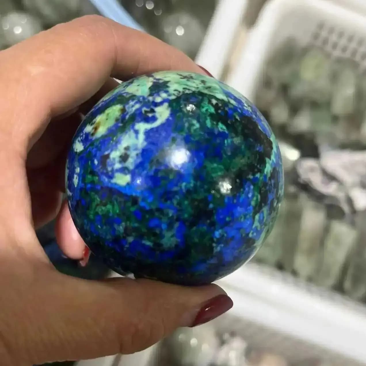 5-6CM Pietre preziose naturali rare Cristallo di quarzo azzurro Sfera minerale Sfere Blu Malachite Scacchi Decorazioni per la casa da collezione