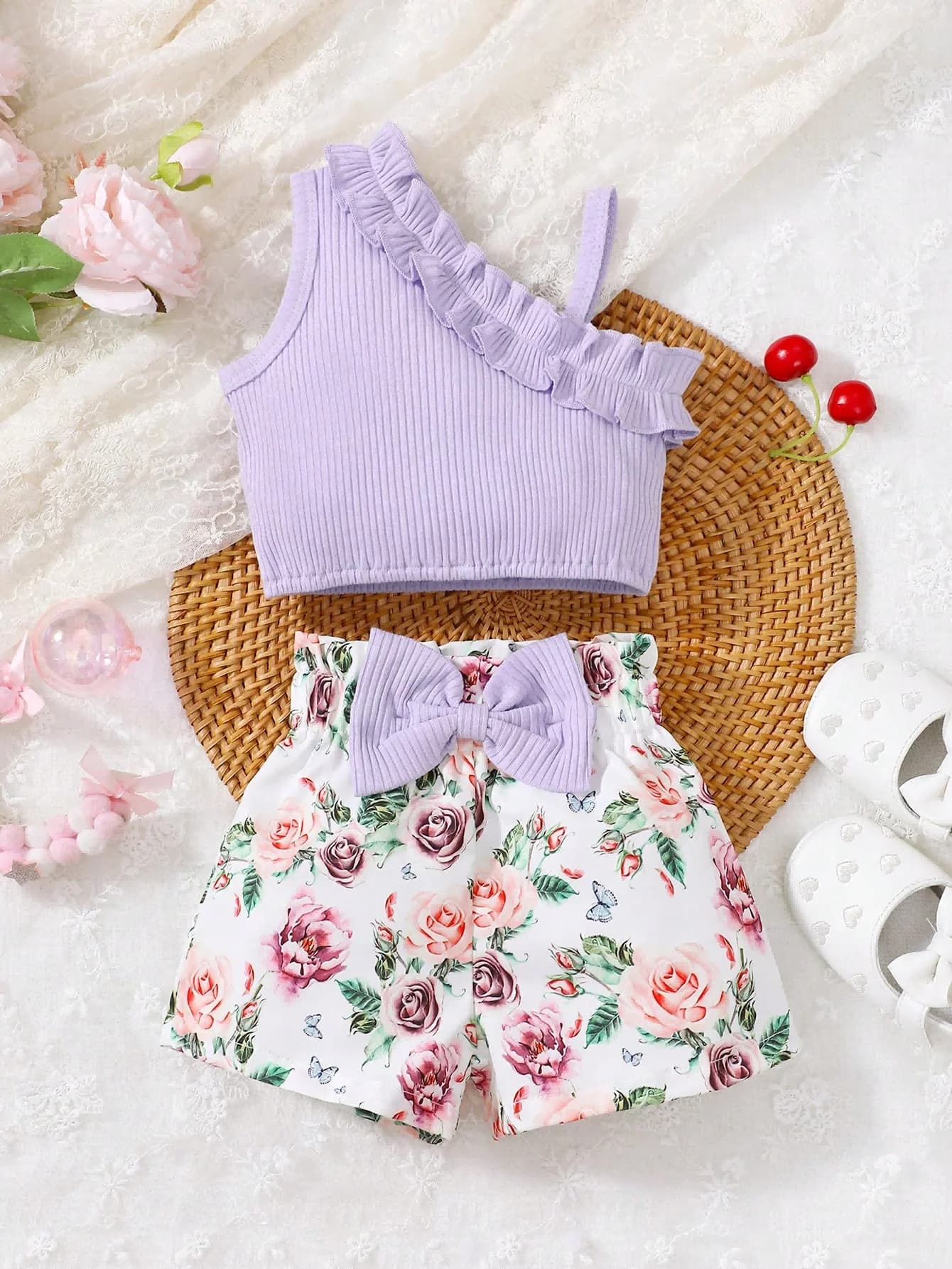 New Newborn Girl Baby Summer Sling senza maniche in cotone Casual Daily Big Bow Print Set di abbigliamento per bambini