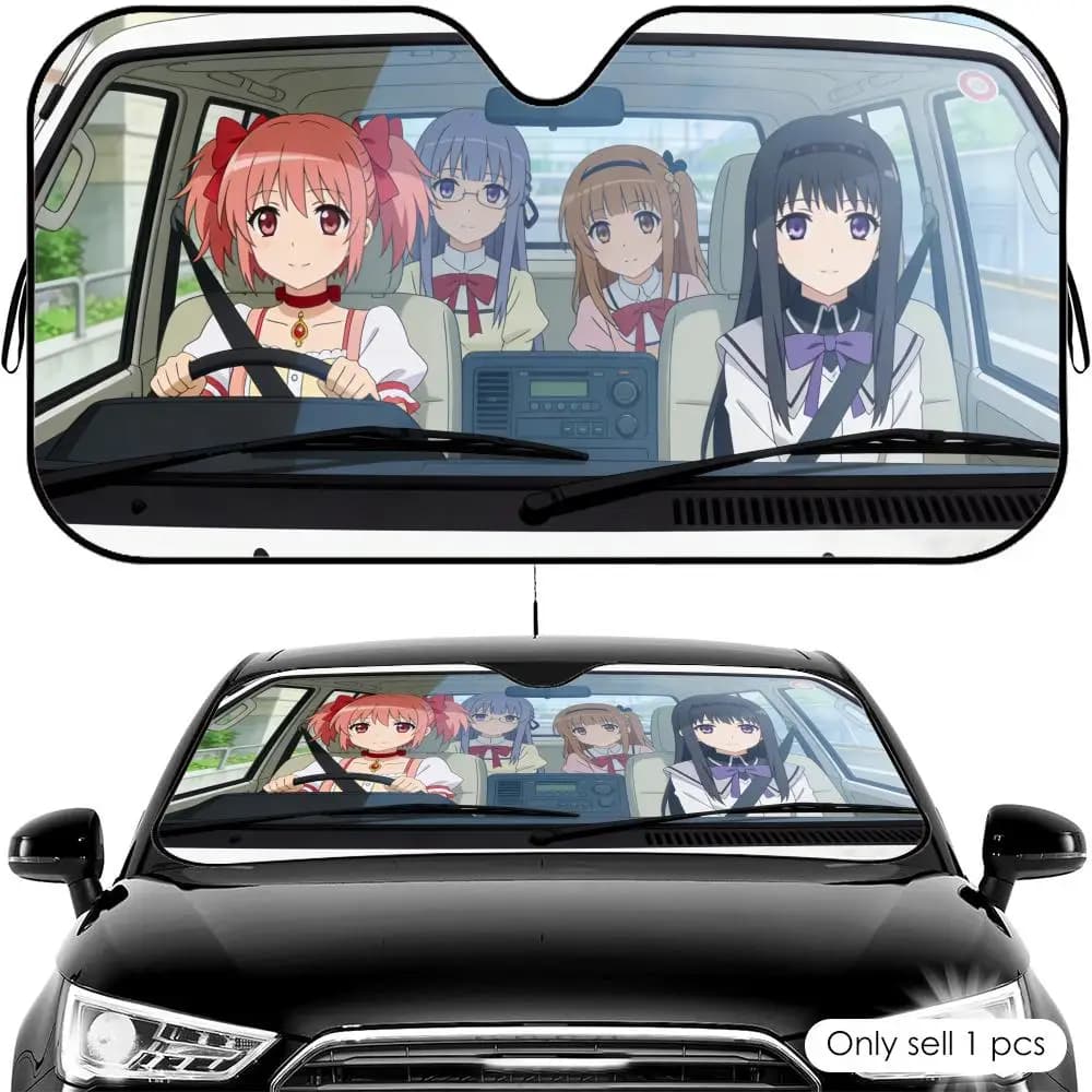 Parasole per Auto Puella Magi Madoka Magica, Riutilizzabile in Alluminio, Protezione UV, Isolamento Termico, Copertura Ombreggiante