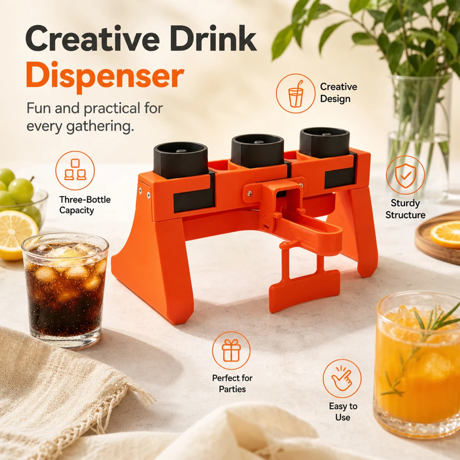 Portable Beverage Dispenser Leakproof Juice Container for Picnic Party Wide Mouth Plastic Bottle Ergonomic Handle Durable