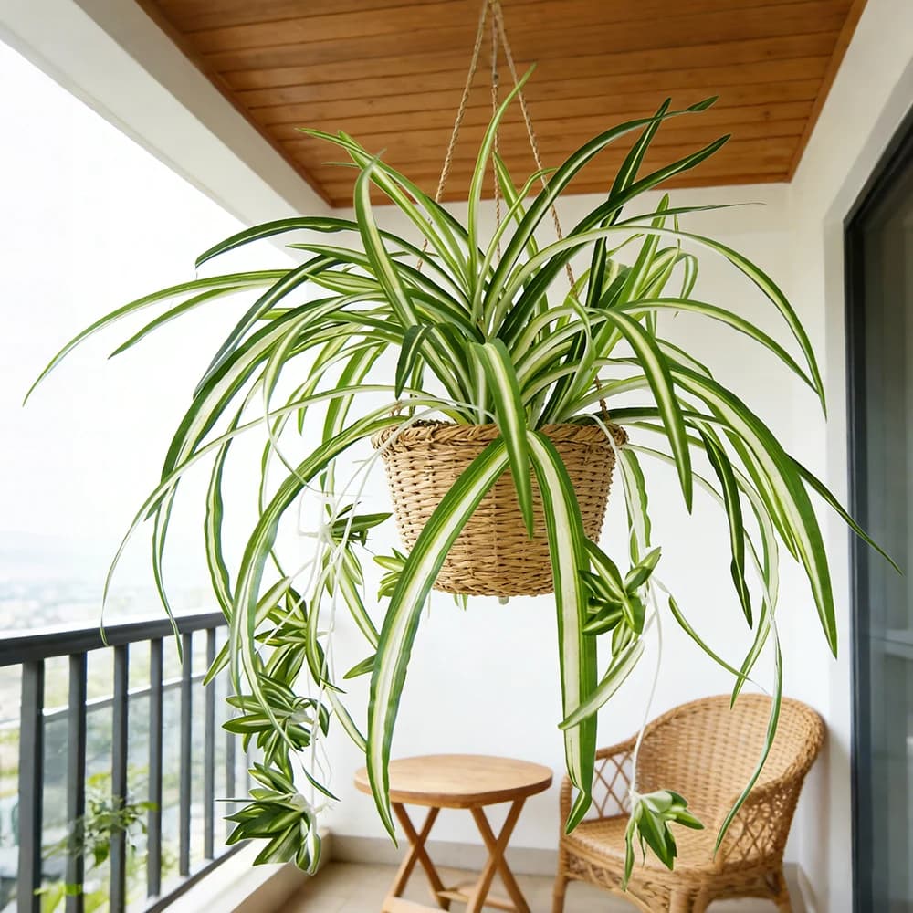 Artificial Plants from Wall 65cm, Chlorophytum in Vase, Green PVC Plants, Fine Flowers, Living Room Decoration