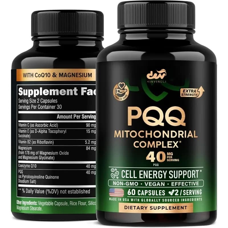 Coenzyme Q10 PQQ - Contains Magnesium, Vitamin C, E and B2, 60 capsules