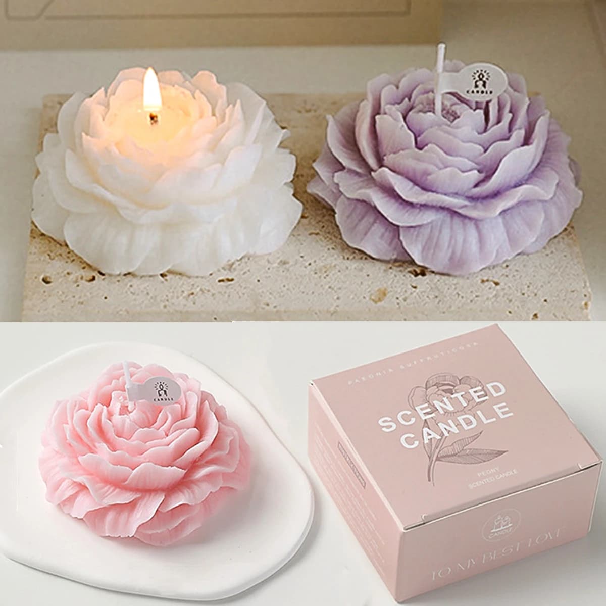 3D Peony Flower Shaped Scented Candle Valentine Wedding Decor Gift Box Floral Aroma Souvenir