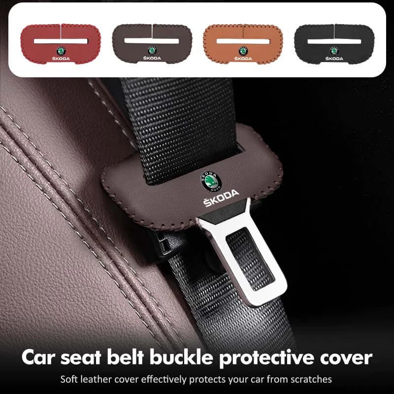 For Skoda Leather Car Seat Belt Protective Cover Anti Scratch Buckle Guard Octavia 2 3 Rapid Kodiaq Karoq Fabia Kamiq Superb