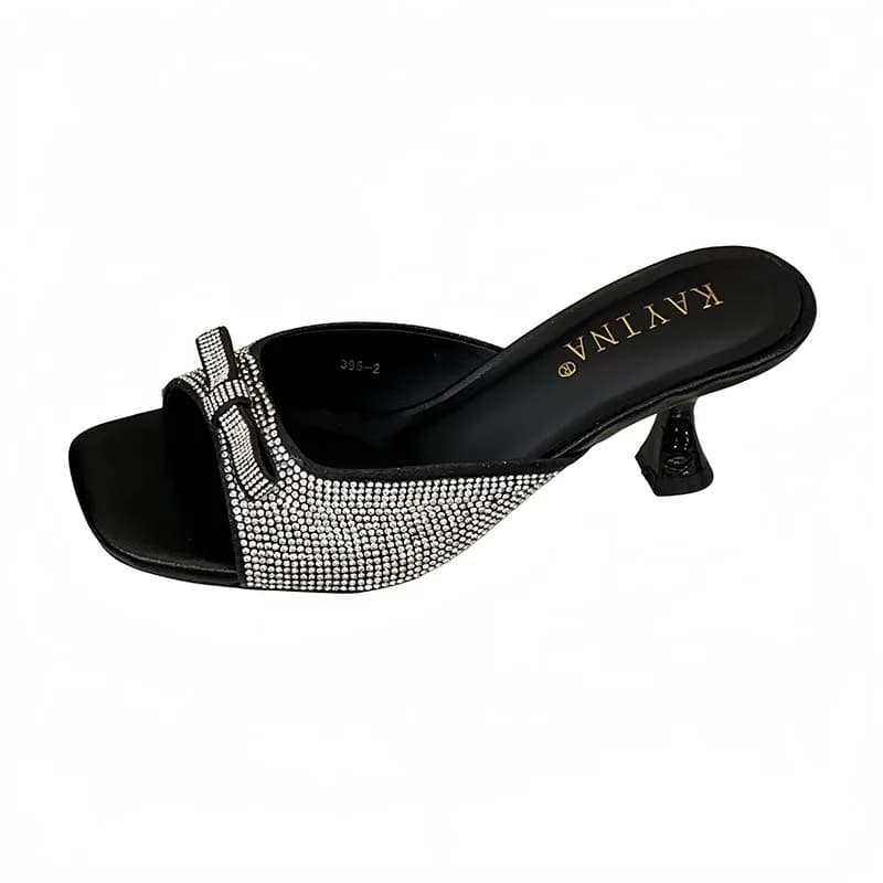 Woman Sandals Summer Low Heels Slippers Rhinestones Bow Gold Ladies Shoes Leisure Heeled Sandals Big Size 41