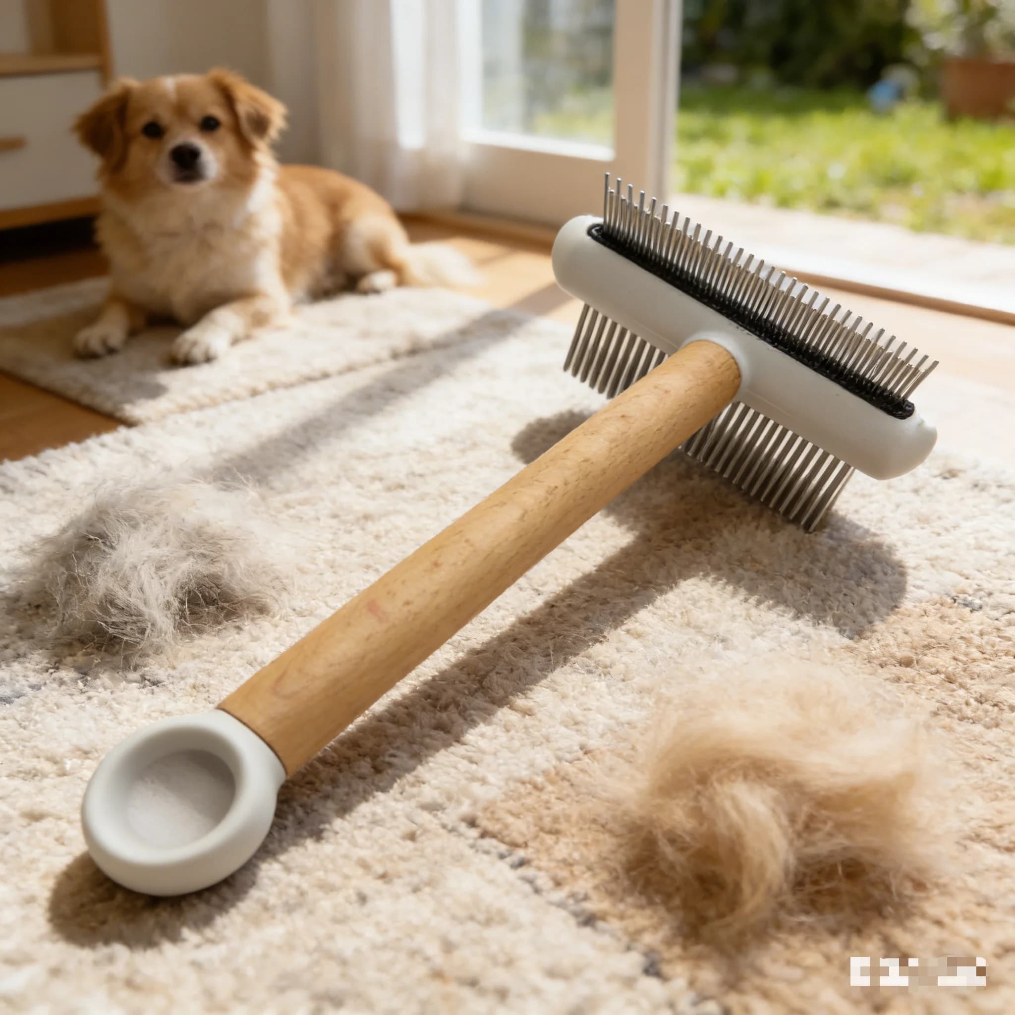 Spazzola a Doppia Faccia per la Rimozione del Pelo di Cani e Gatti, Manico in Legno, Testa in Acciaio Inossidabile, Strumento per la Toelettatura degli Animali Domestici
