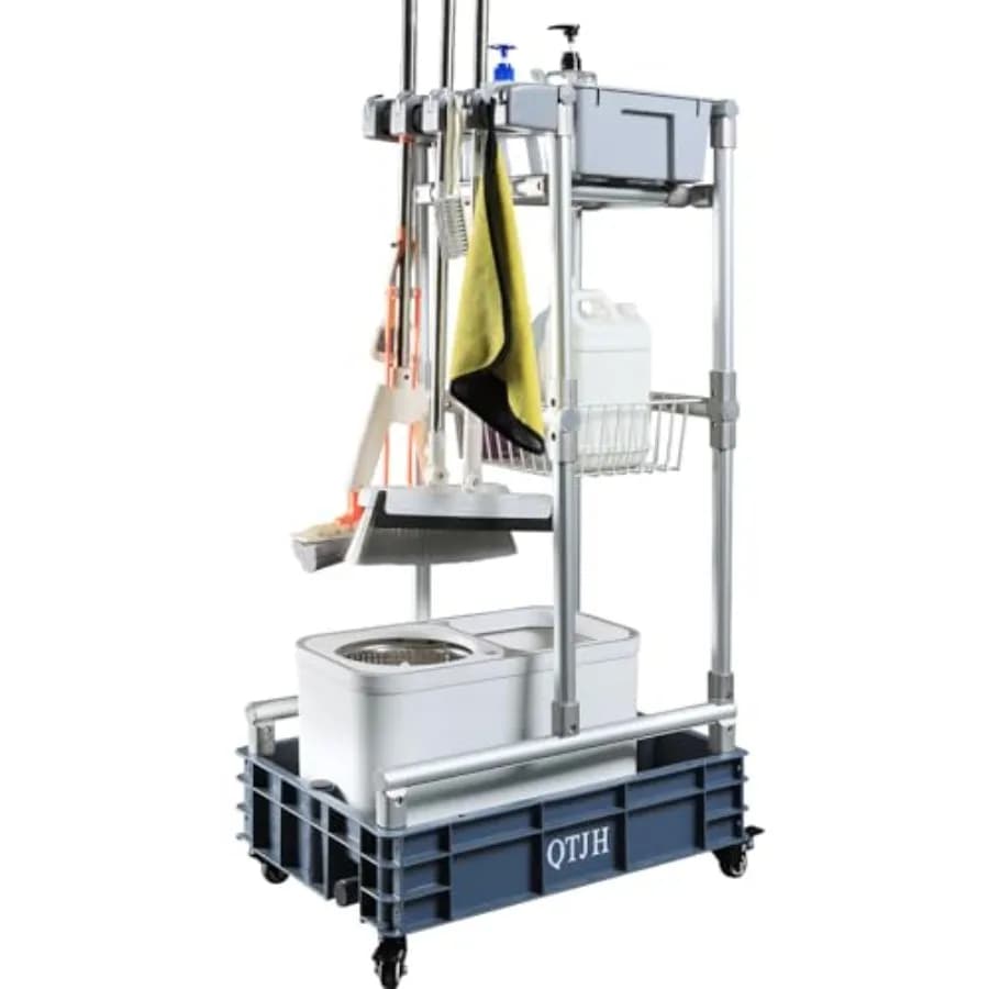 Cleaning Trolley with Organizer for Mocio and Scopa, Practical Shopping Cart Containers for Products and Cleaning Tools
