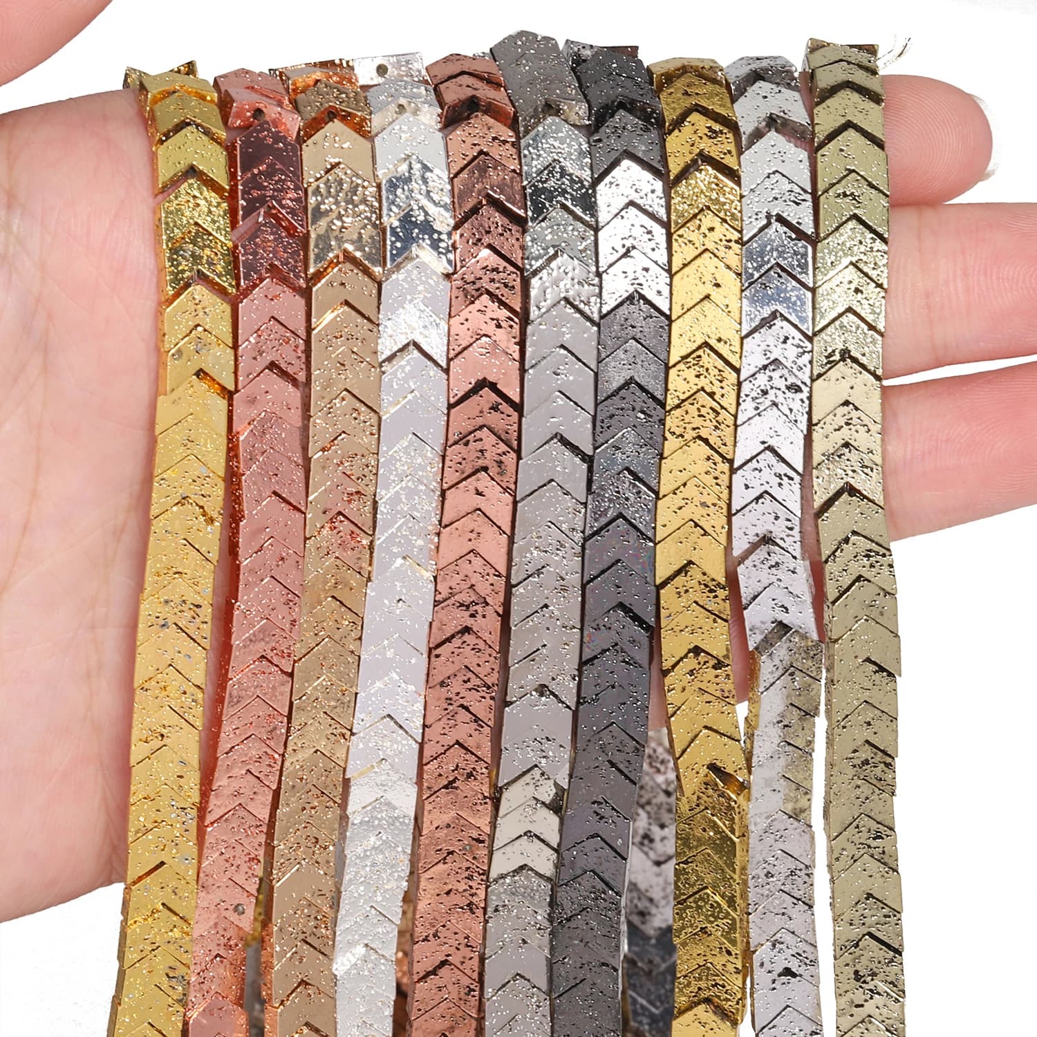 10x7mm 8x7mm 6x7mm Lava Vulcanica Naturale Forma di Freccia Placcato Metallico Roccia Perline Sparse per la Produzione di Gioielli Accessori Collana Fai Da Te