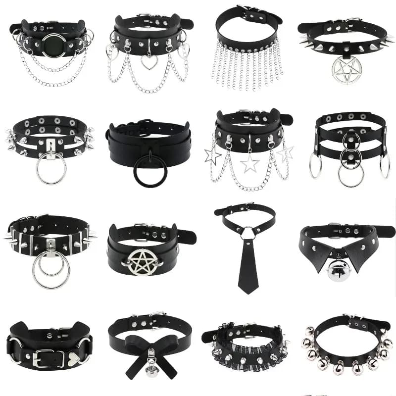 1Pc Sexy Harajuku Spike Rivet PU Leather Pendant Necklaces Women Men Punk Star Lucky Amulet Gothic Choker Cool Collar Jewelry