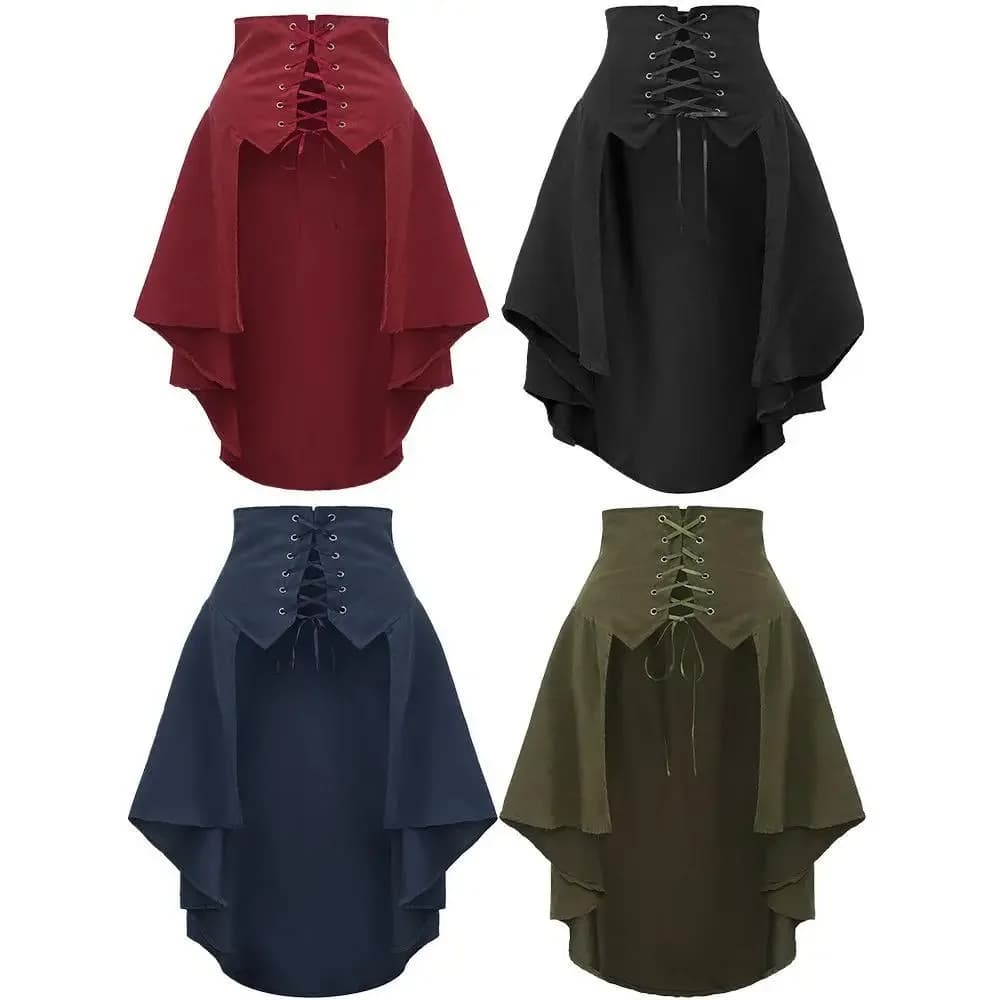 women's punk tailcoat Renaissance pirate costume wrapped pleated skirt Gothic Lolita Skirt Ruffles High Rise Pleated Skirt