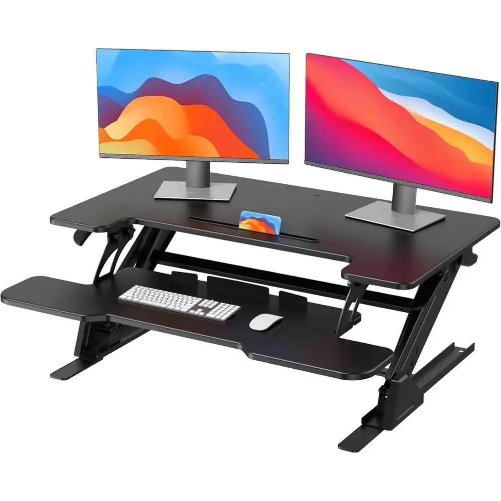 36" Z Shaped Stable Standing Desk Converter, Height Adjustable Sit Stand Up Desk Riser, Dual Monitor and Laptop Workstation with