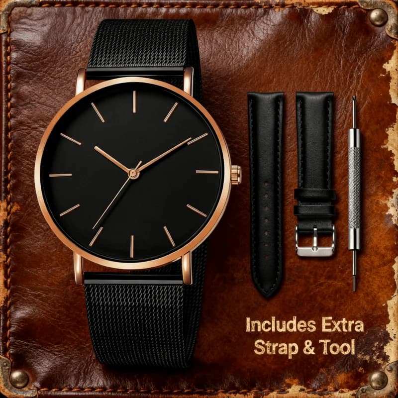 Fashion Metal Quartz Watches with Replaceable Strap and Remove Tools Set, Luxury Minimalist wrist watches for Men and Women, Gift