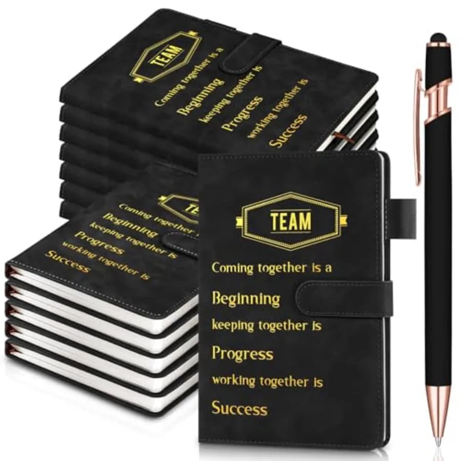 12 Sets Team Appreciation Gifts Bulk for Employee, A5 Leather Notebook with Pen, Holiday Party Favors Thank You Journals for Te
