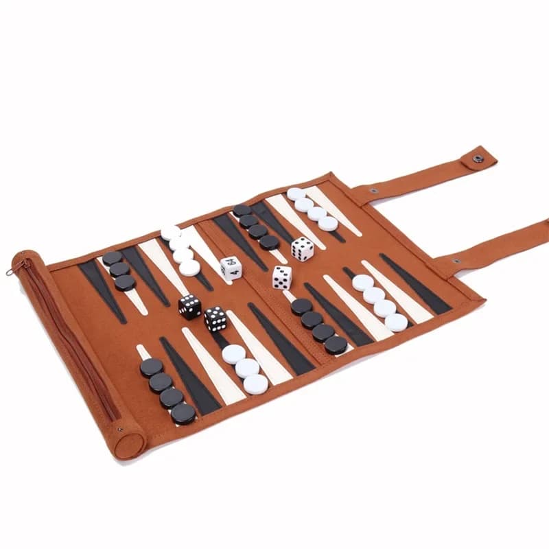 Portable Backgammon Set Roll-Up Classic Board Game Microfiber And PU Leather Classic Board Game Chess Backgammon Board Game
