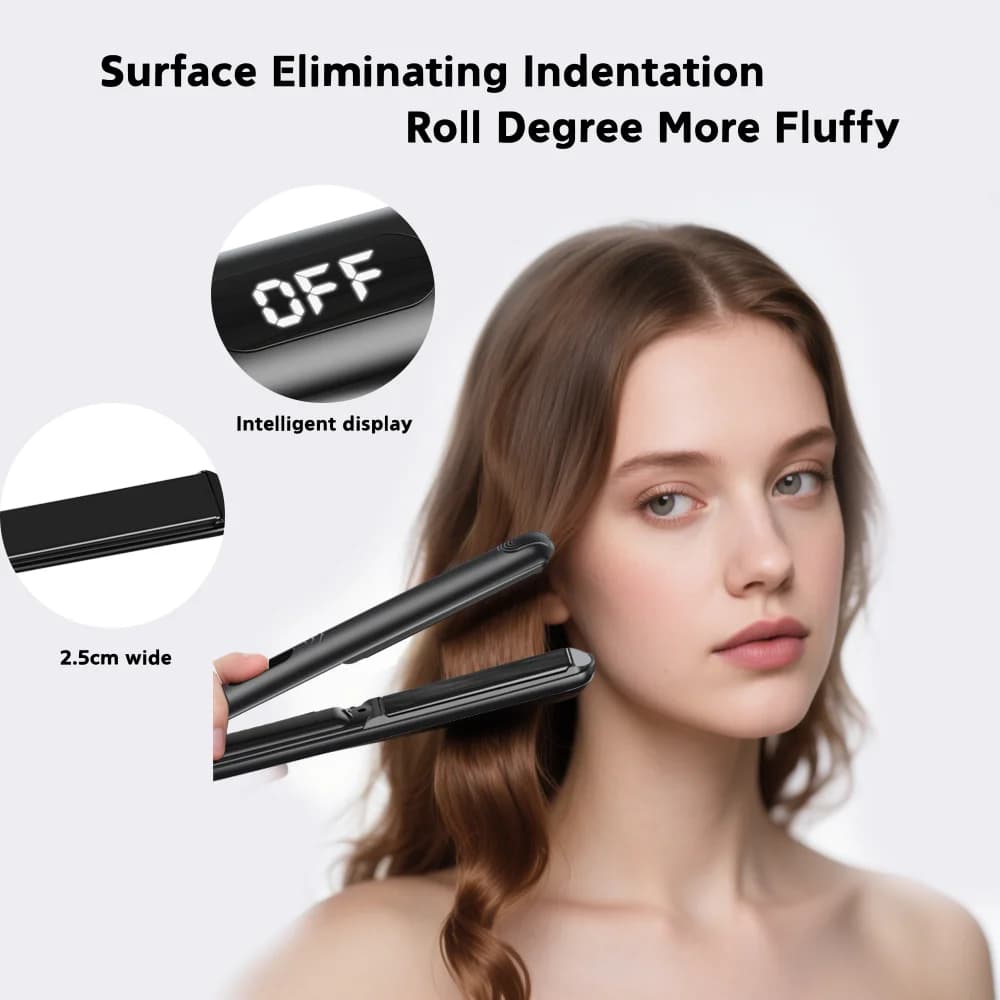 Flat iron hair plate black 2 in 1, American plug to smooth and curl, fast heat, compact portable hair