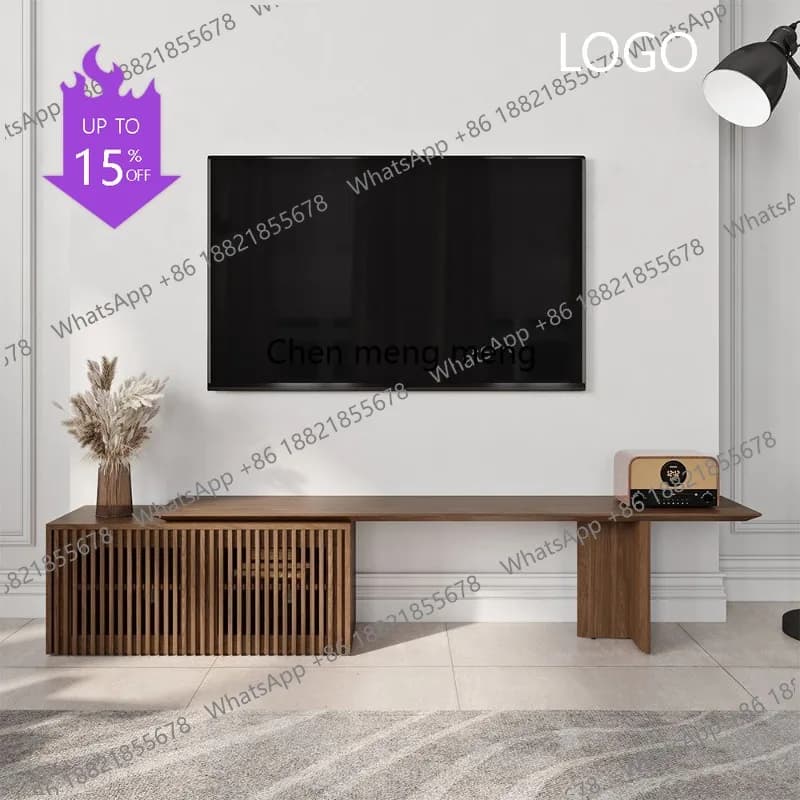 Modern simple walnut color telescopic TV cabinet 2 meters