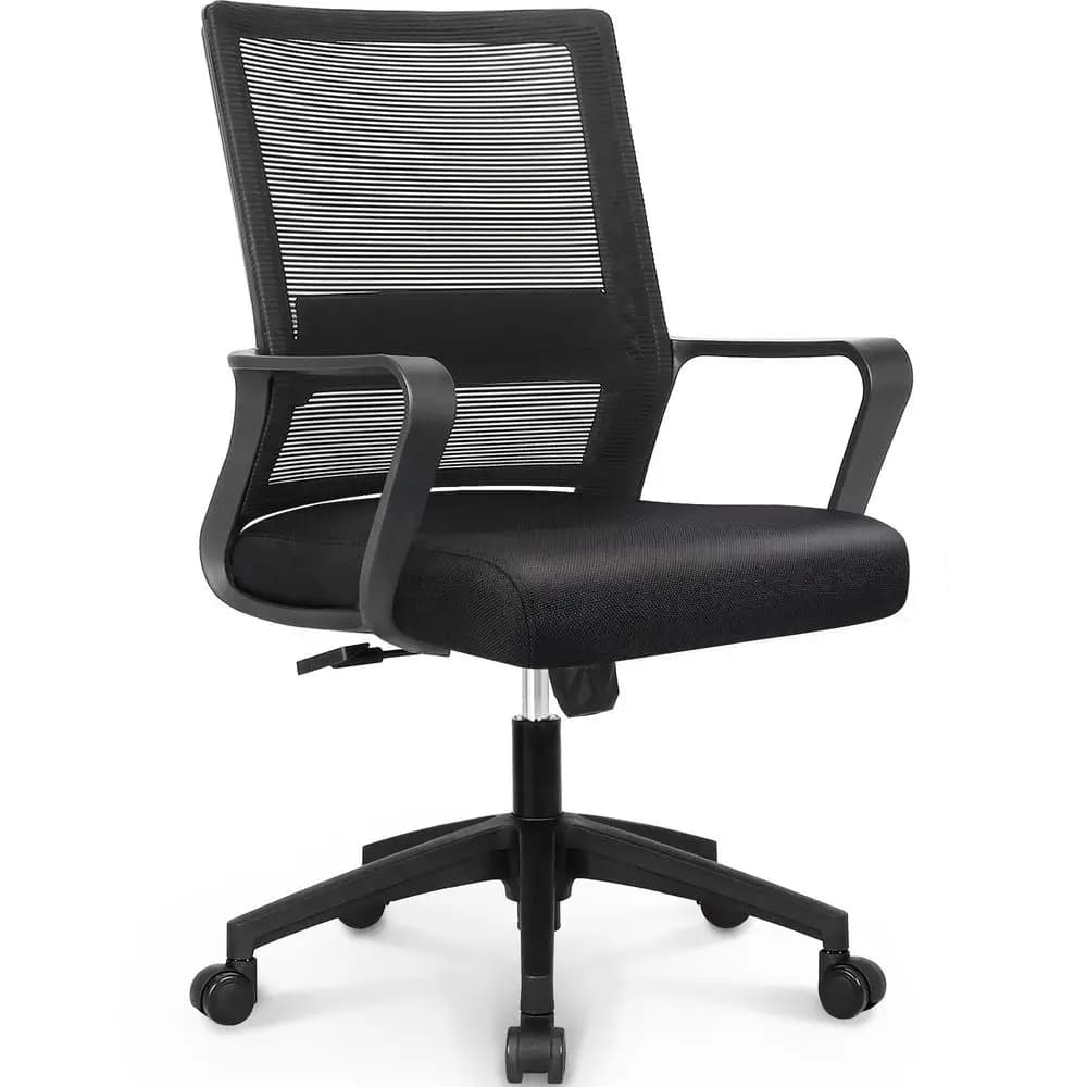 Sedia da Ufficio Ergonomica con Schienale Medio in Rete, Ruote, Supporto Lombare, Girevole e Regolabile per H
