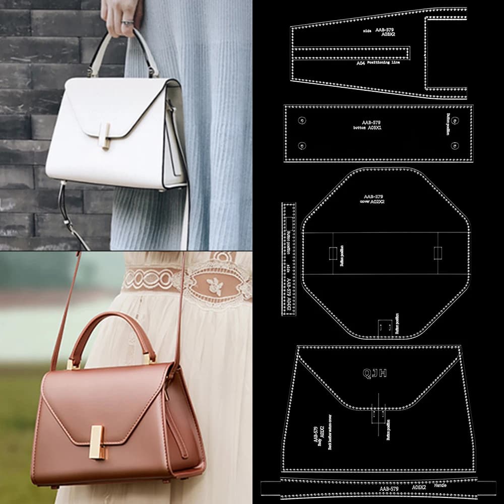 DIY Fashion Crossbody Bag Stencils, Acrylic Template with Punching Holes, DIY Leather Handmade Crafts Hand Bag Patterns Mold
