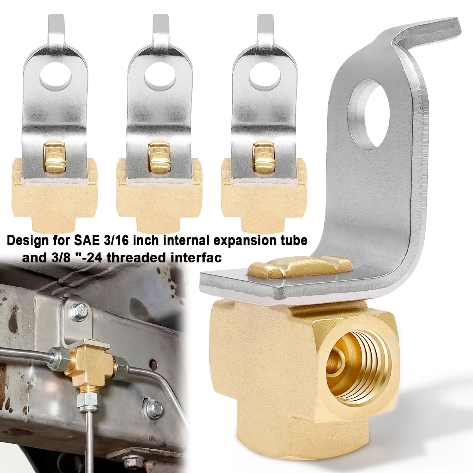 4 raccordi a T in ottone per tubi freno, svasati da 3/16" con filettatura 3/8"-24, a tenuta stagna e antiruggine, per riparazione tubi carburante e vuoto auto, camion e veicoli automobilistici