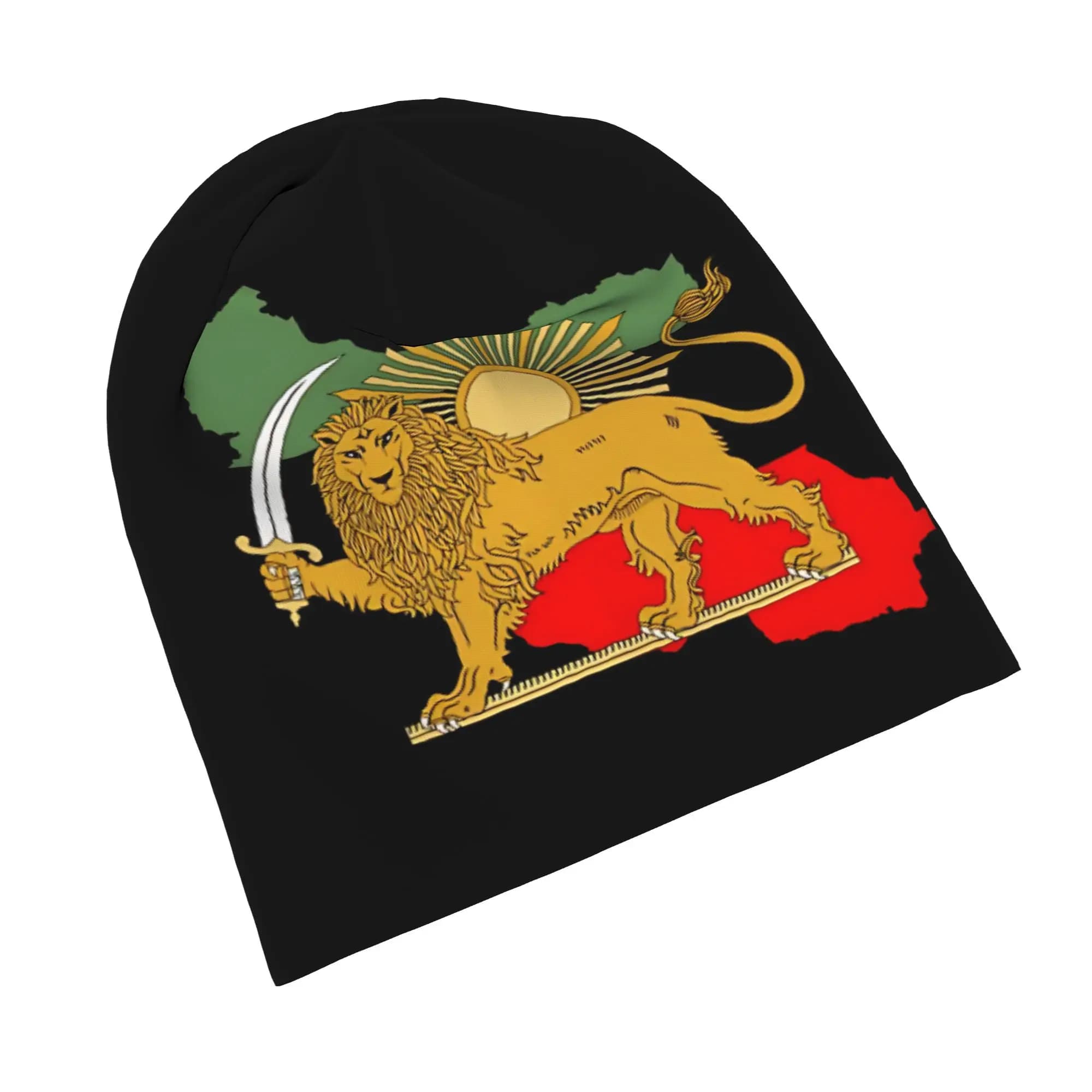 Cappello Beanie con Bandiera e Mappa dell'Iran, Leone e Sole di Shir o Khorshid, Cappello Unisex Goth per Esterni, Caldo e Termico