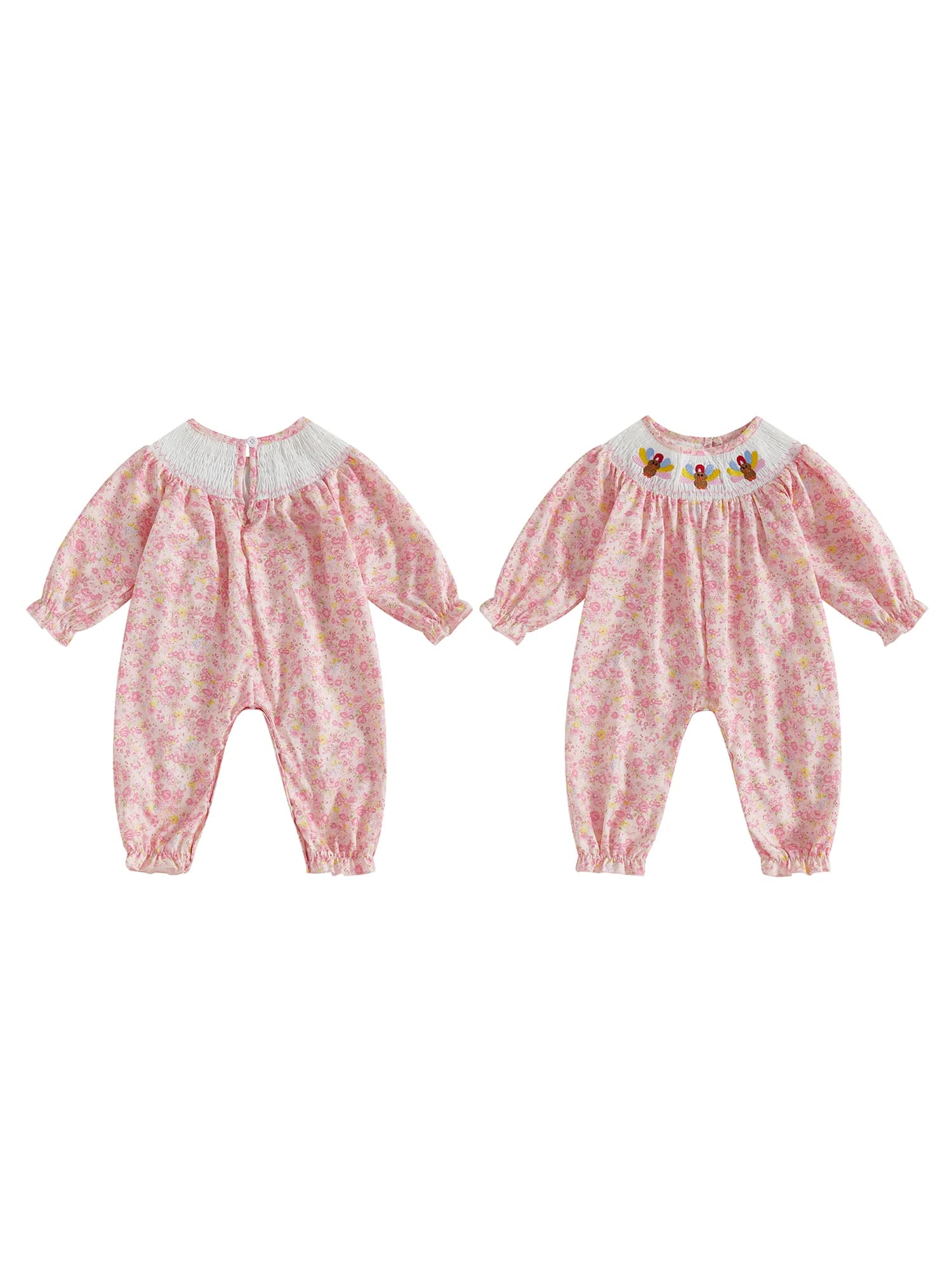 Thanksgiving baby boy with adorable Turkish embroidery, long sleeve, crew neck, smock suit for childhood and pajamas