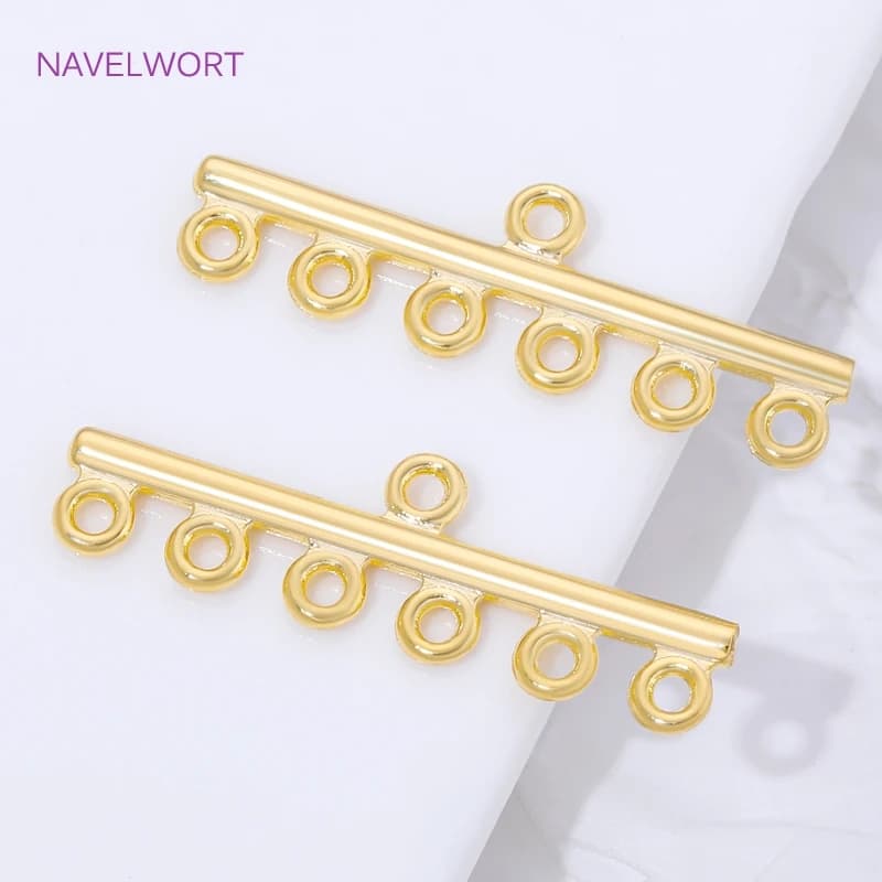 Connettori per collane a 6 fili in ottone placcato oro 18 carati, connettori per gioielli, accessori fai da te per la creazione di braccialetti e gioielli