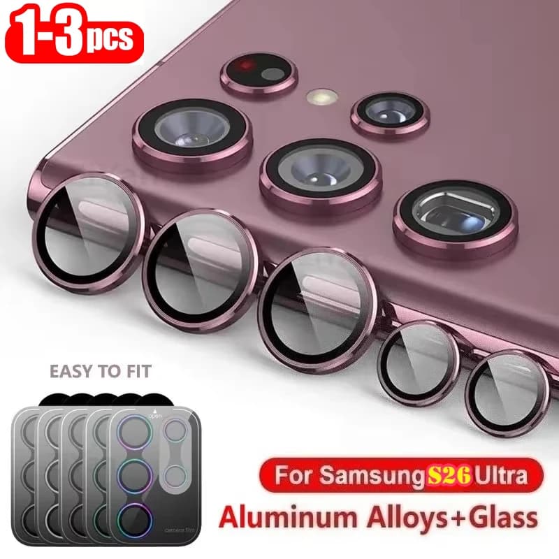 1-3 Pezzi Protezione per Obiettivo Fotocamera in Lega di Alluminio e Vetro Temperato per Samsung S26 Ultra S25 S24 S23 S22 Plus S26U