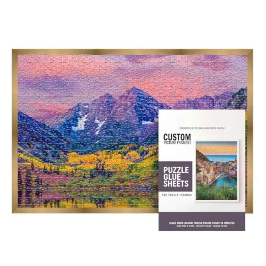 Kit Cornice Puzzle 26.5x38.5 con Fogli di Colla, Cornice Moderna in Legno Vero Bronzato con Fronte in Acrilico Resistente ai Raggi UV, Realizzata per la Conservazione