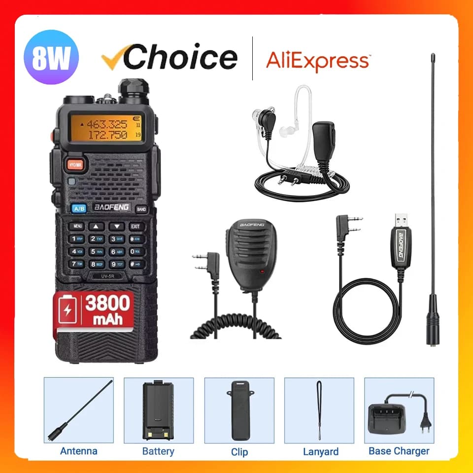 Baofeng Walkie Talkie UV 5R 5W 8W Dual Band Ham Radio bidirezionale Vhf Uhf Radio FM Ricetrasmettitore portatile Caccia 16KM