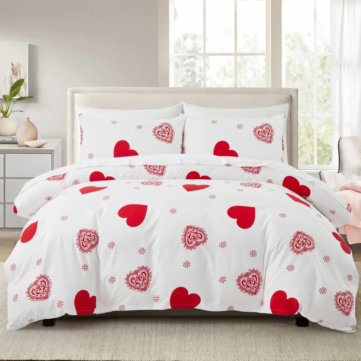 Copripiumino Red Love Heart Twin Queen Kawaii Set di biancheria da letto a forma di cuore Copripiumino bianco reversibile per l'arredamento di San Valentino