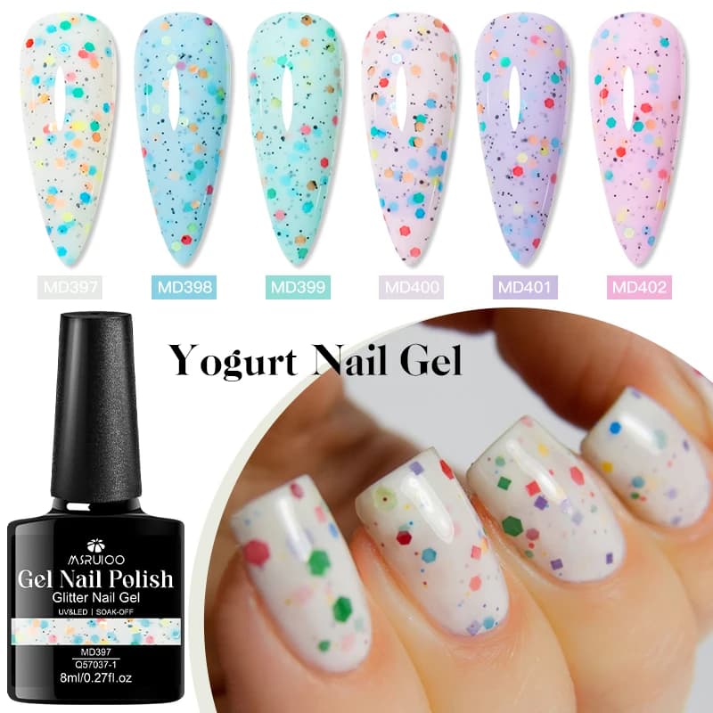 MSRUIOO 8ml Yogurt Glitter Smalto per unghie Bianco latte Rosa Forniture per unghie Vernici semipermanenti UV/LED per il design del manicure